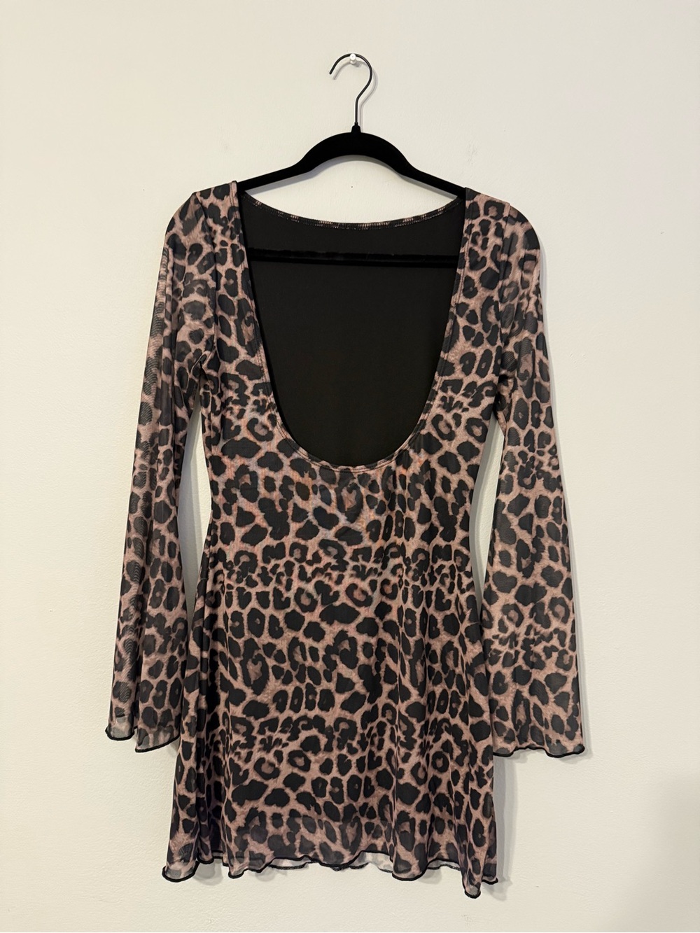 SHEIN Brown and Black Leopard Print Long-Sleeve Mini Dress - Picture 2 of 4